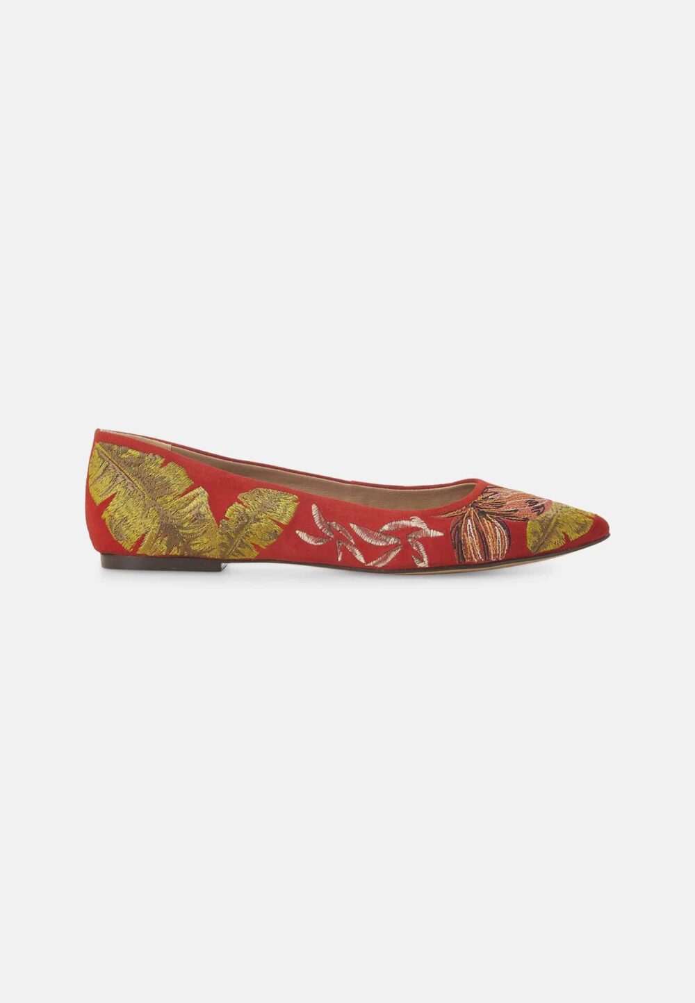 Pindaiva Red embroidered leather floral flats