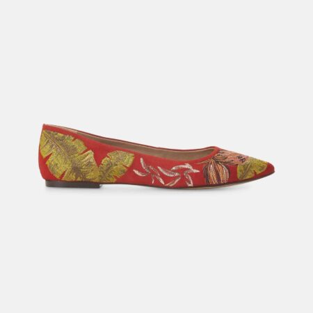 Pindaiva Red embroidered leather floral flats