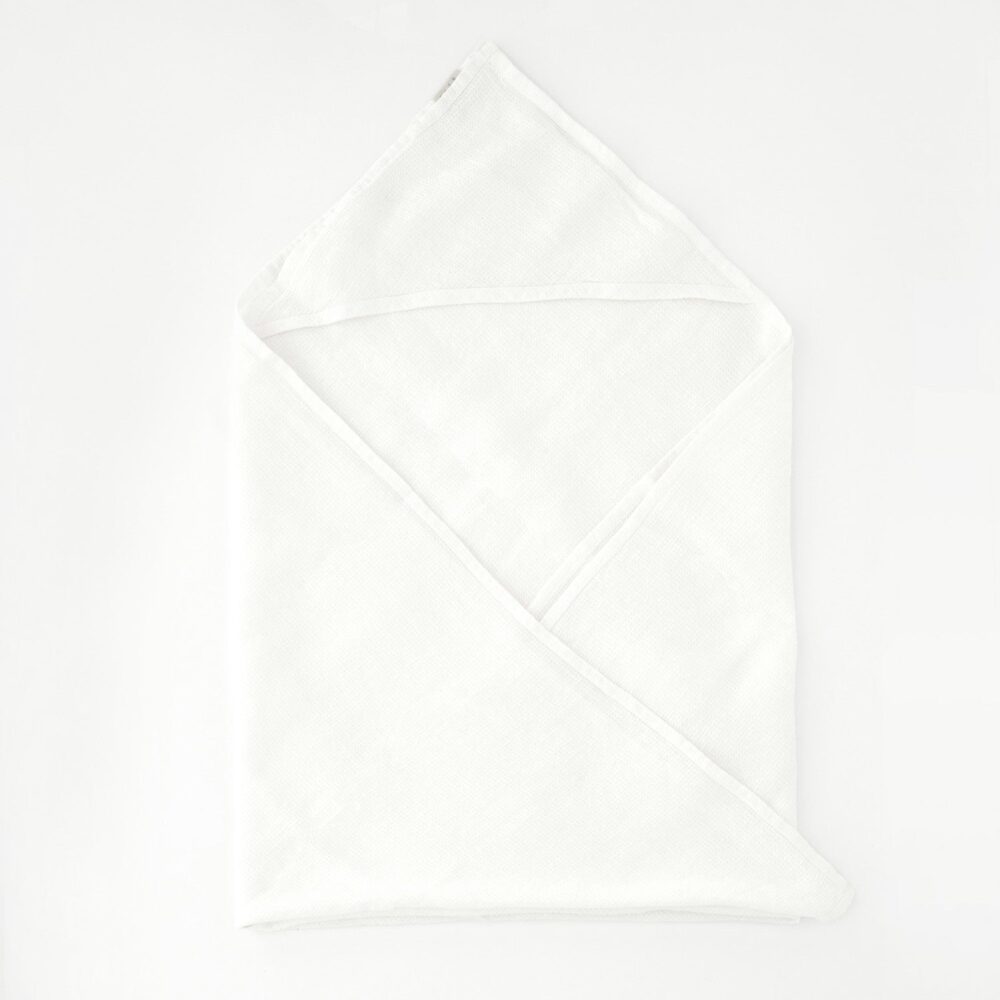 Linen Hooded Waffle Towel for Kids - White