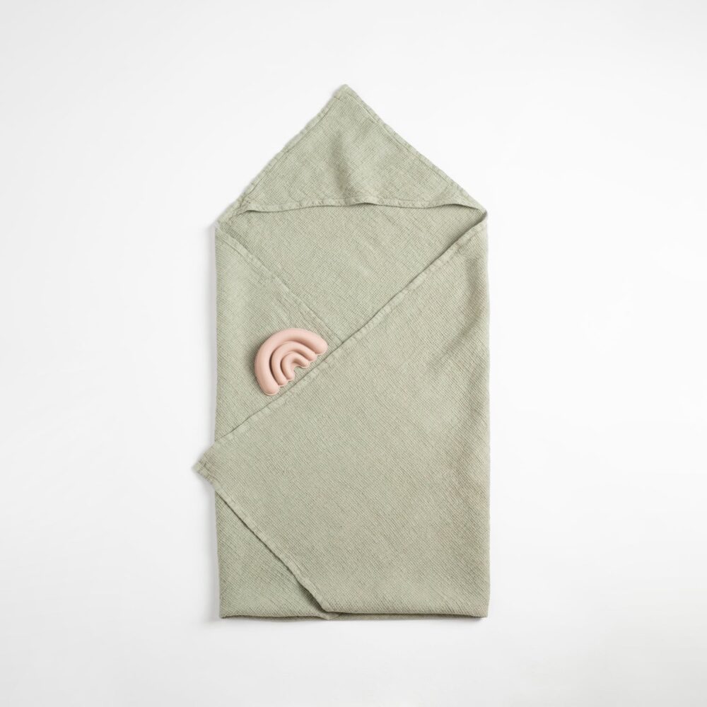 Linen Hooded Waffle Towel for Kids - Sage - Image 4