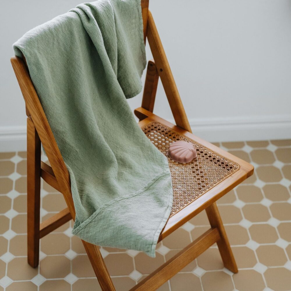 Linen Hooded Waffle Towel for Kids - Sage - Image 6