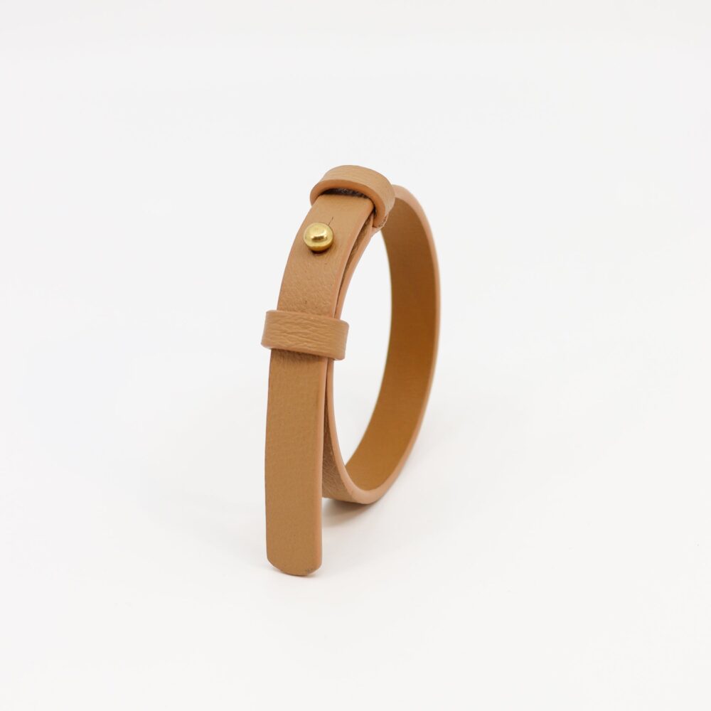 Leather Bracelet With a Brass Fastener in Desert Tan