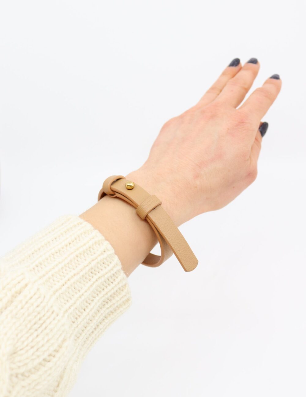 Leather Bracelet With a Brass Fastener in Desert Tan - Image 3