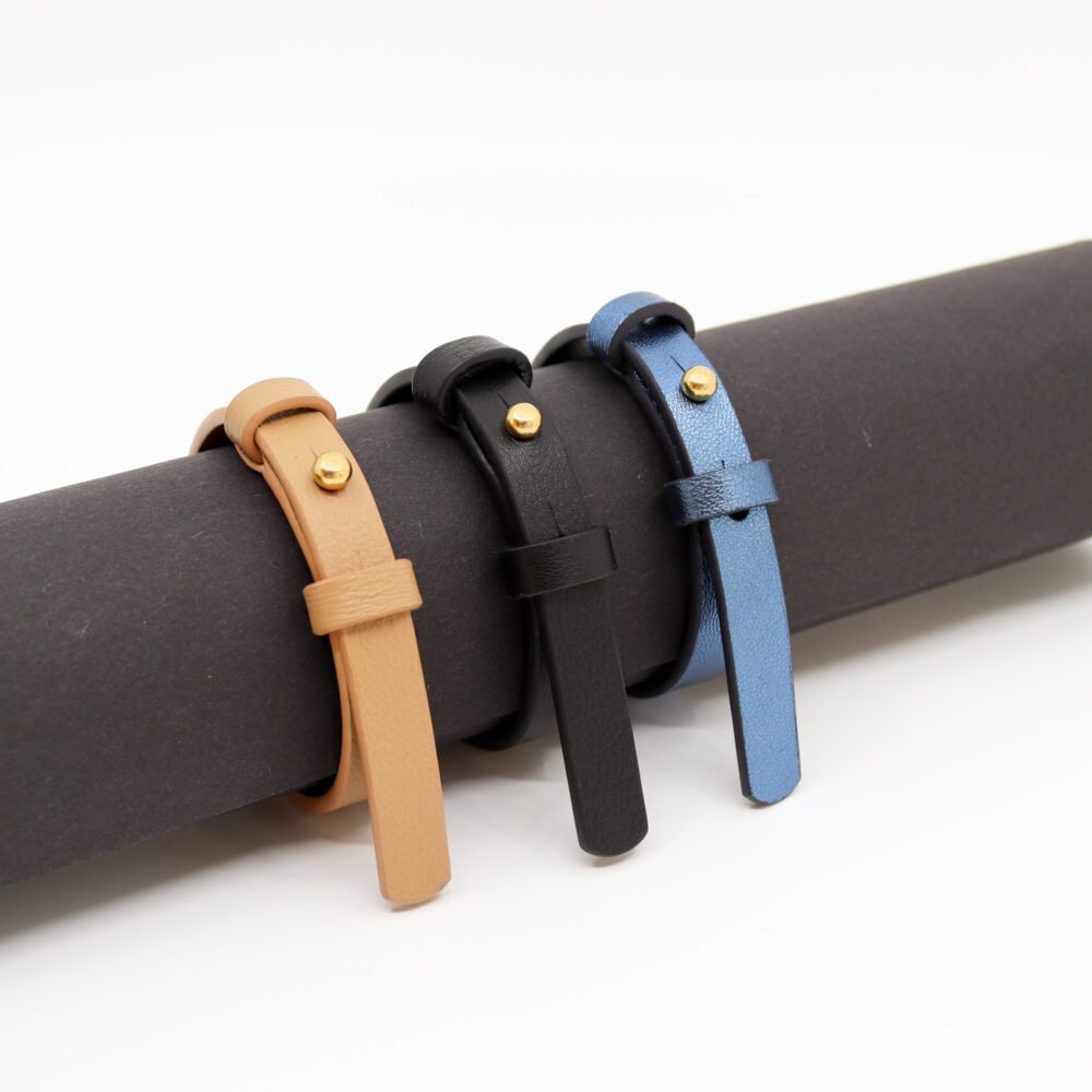 Leather Bracelet With a Brass Fastener in Metallic Blue - Image 2