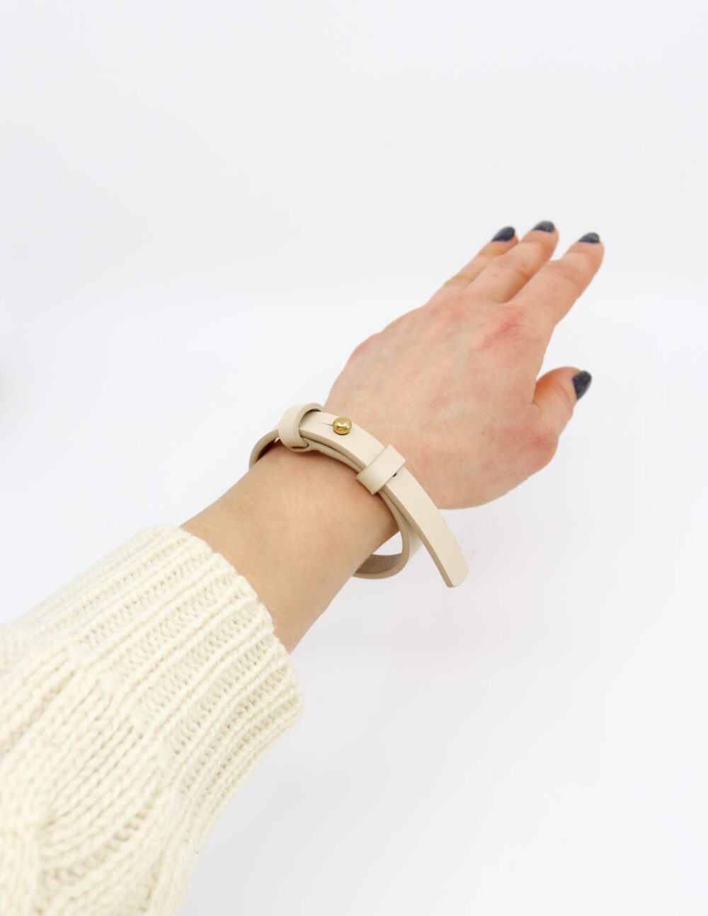 Leather Bracelet With a Brass Fastener in Ivory - Image 3