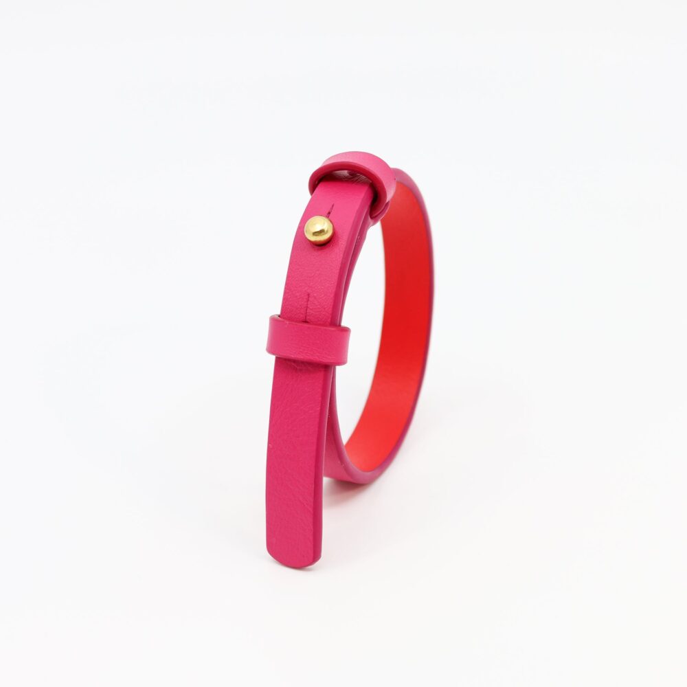 Leather Bracelet With a Brass Fastener in Fuchsia