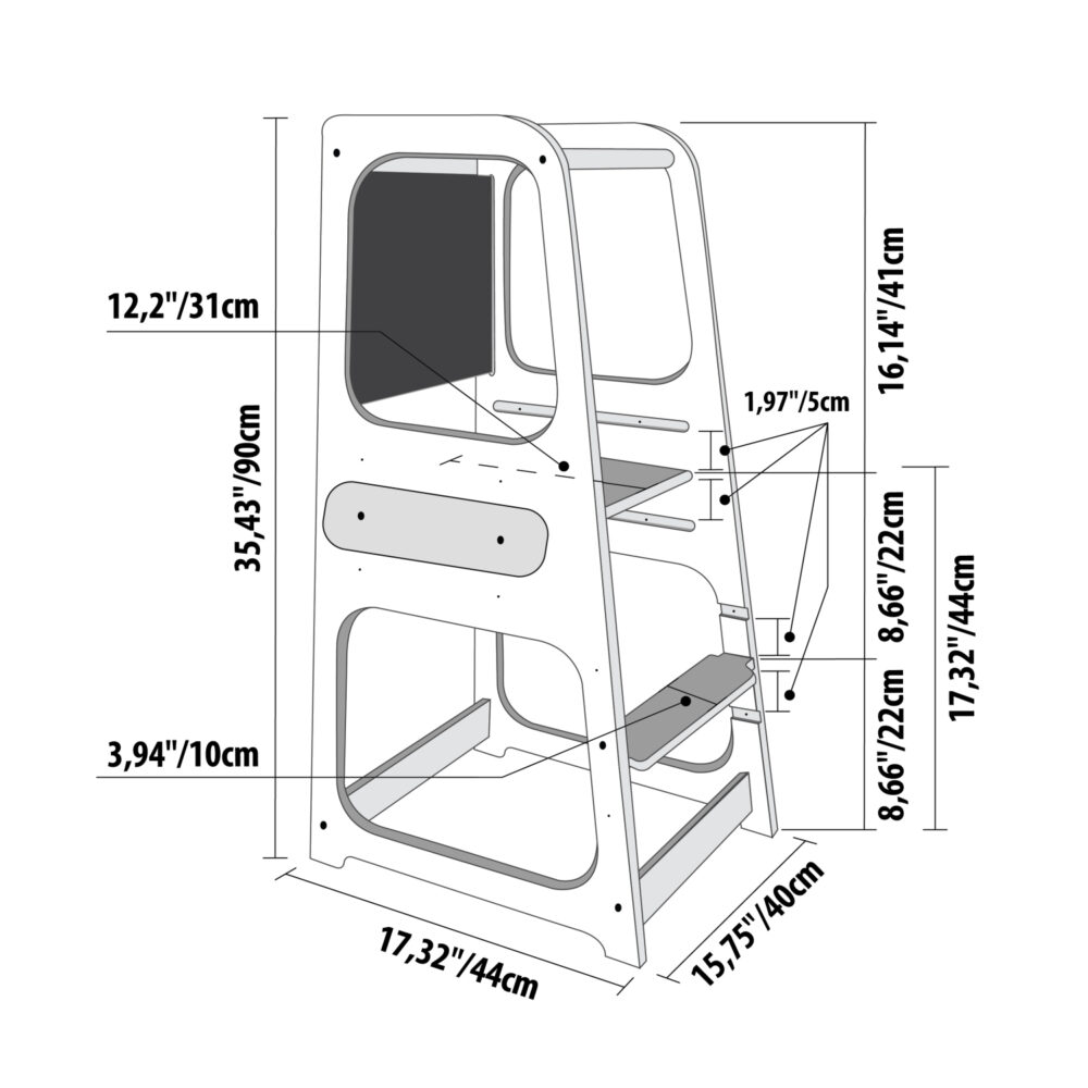 Montessori Helper Tower Step Stool / Kitchen Tower with BLACKBOARD - Image 16